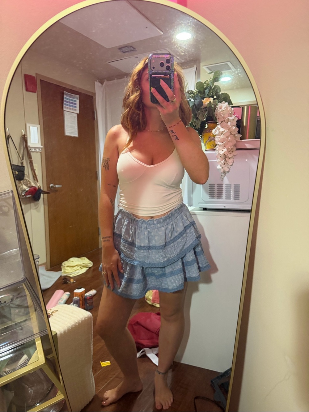 aerie Light Blue Tiered Ruffle Mini Skirt